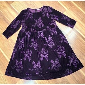 Woman Within Dress Womens 16W Purple Burnout Velvet Floral Fit & Flare Midi 90s